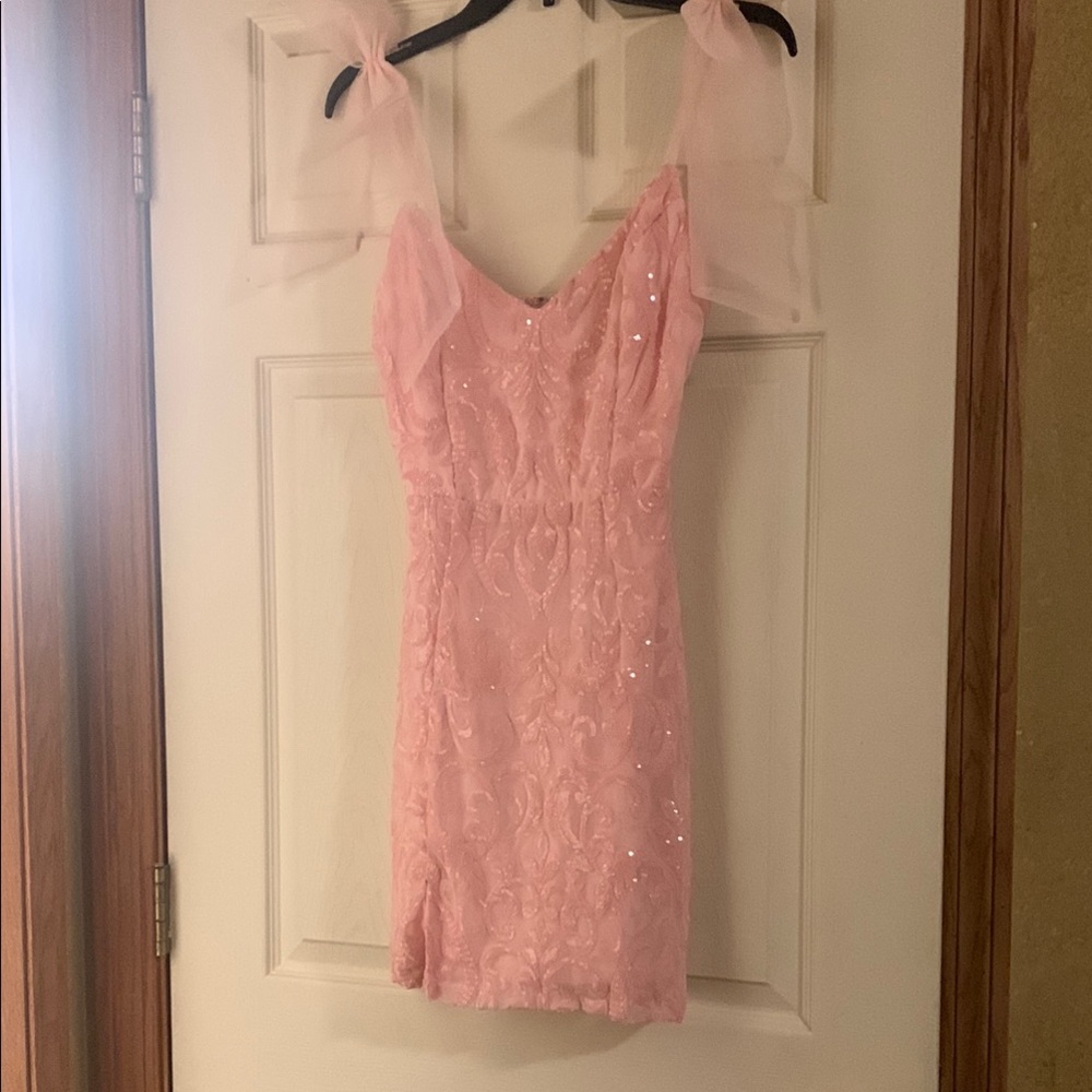 Pink Sequin Dress with Sheer Straps